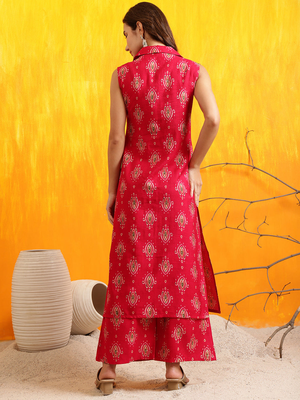 Ethnic Motifs Printed Kurta With Palazzo, Pink - Hiral Fashion - Distacart