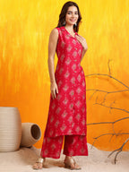 Ethnic Motifs Printed Kurta With Palazzo, Pink - Hiral Fashion - Distacart