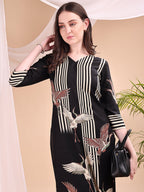 Striped Printed Kurta With Pant, Black - Hiral Fashion - Distacart