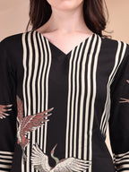 Striped Printed Kurta With Pant, Black - Hiral Fashion - Distacart