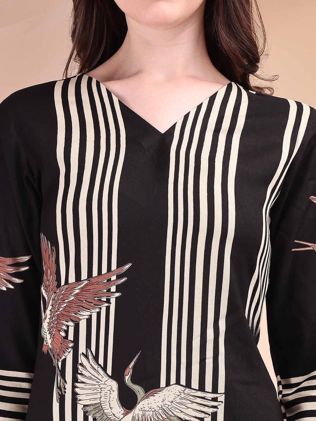 Striped Printed Kurta With Pant, Black - Hiral Fashion - Distacart