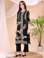 Striped Printed Kurta With Pant, Black - Hiral Fashion - Distacart