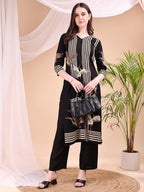 Striped Printed Kurta With Pant, Black - Hiral Fashion - Distacart