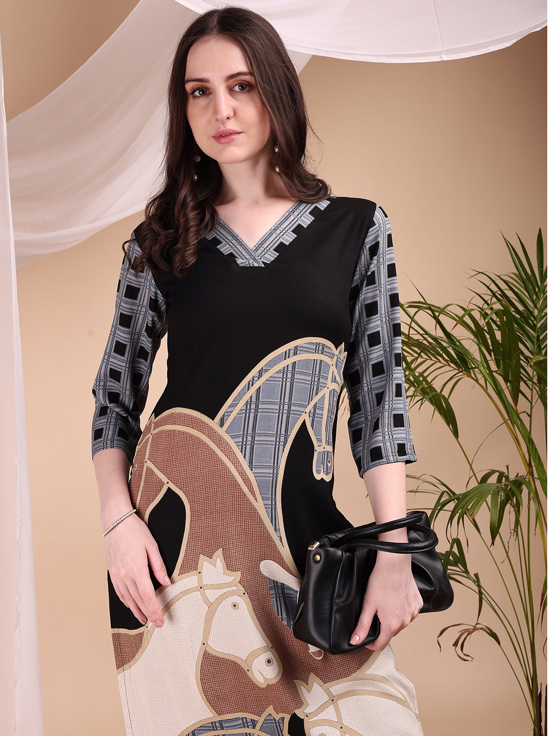 Printed Kurta With Pant, Black - Hiral Fashion - Distacart