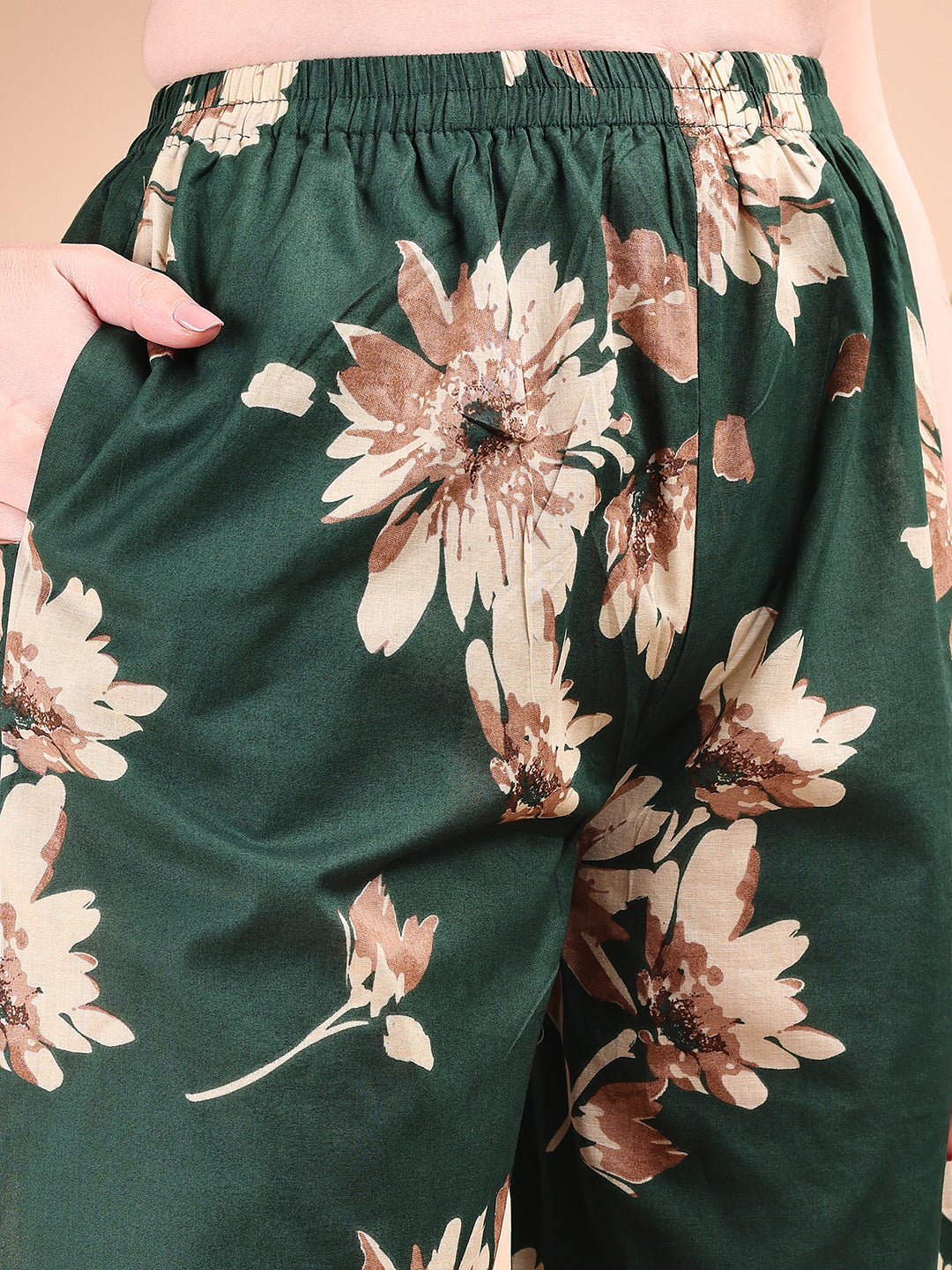 Embroidered & Printed Kurta With Palazzo, Green - Hiral Fashion - Distacart