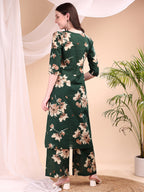 Embroidered & Printed Kurta With Palazzo, Green - Hiral Fashion - Distacart