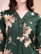 Embroidered & Printed Kurta With Palazzo, Green - Hiral Fashion - Distacart
