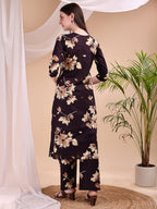 Embroidered & Printed Kurta With Palazzo, Wine - Hiral Fashion - Distacart