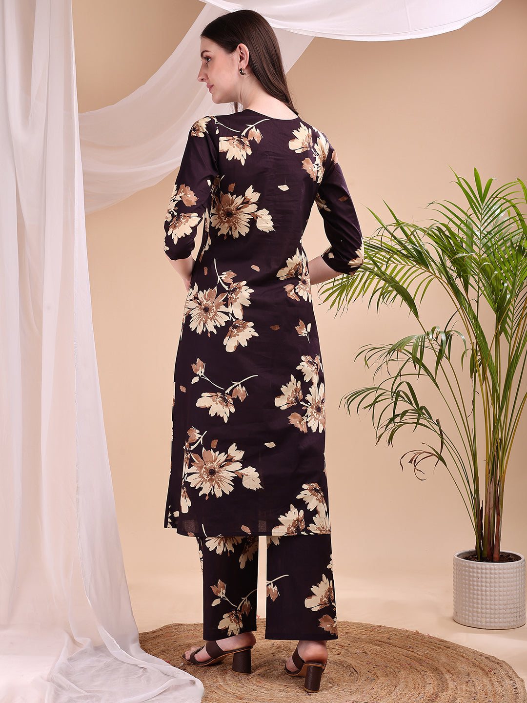 Embroidered & Printed Kurta With Palazzo, Wine - Hiral Fashion - Distacart