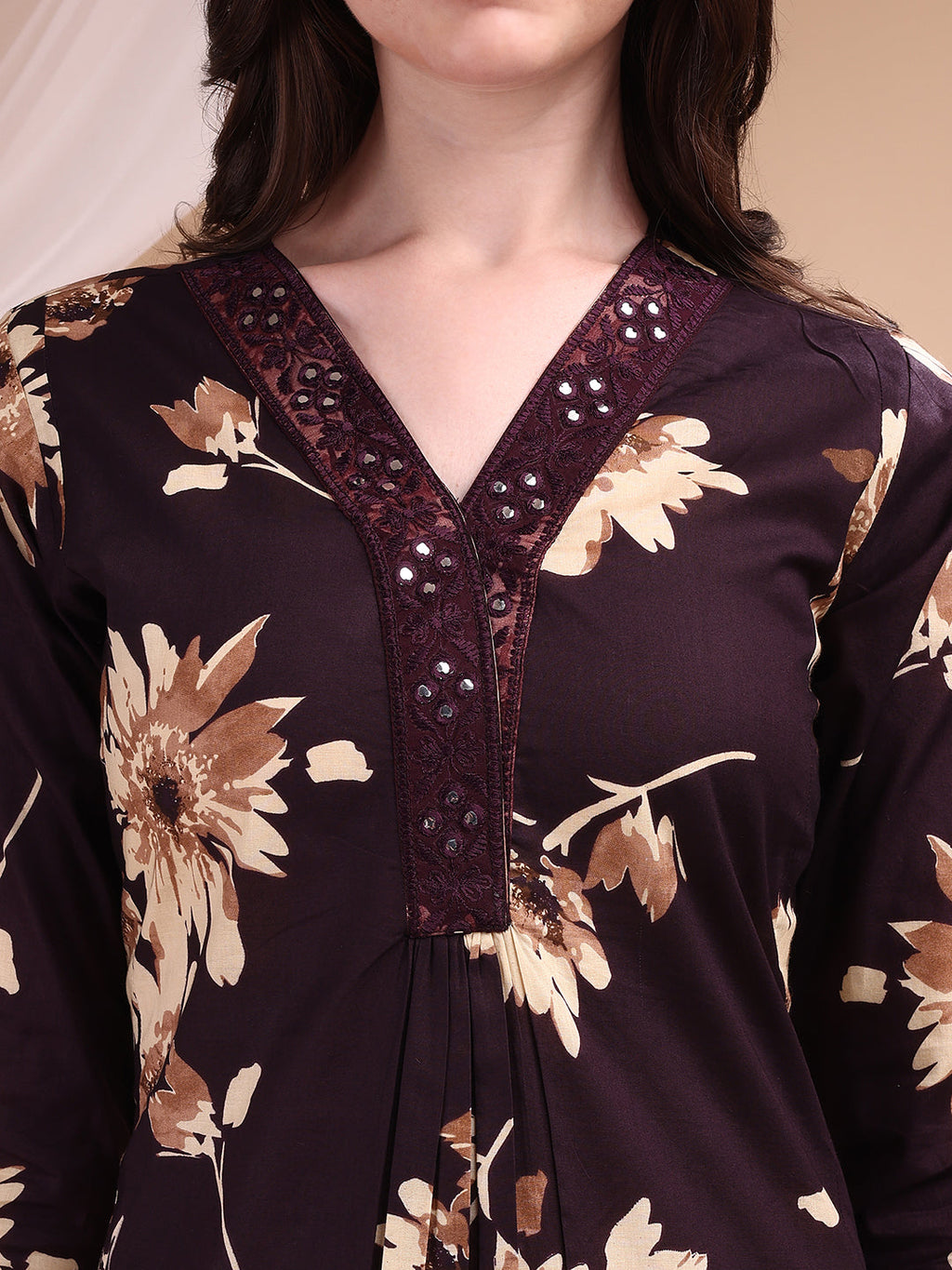 Embroidered & Printed Kurta With Palazzo, Wine - Hiral Fashion - Distacart