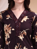 Embroidered & Printed Kurta With Palazzo, Wine - Hiral Fashion - Distacart