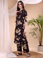 Embroidered & Printed Kurta With Palazzo, Wine - Hiral Fashion - Distacart