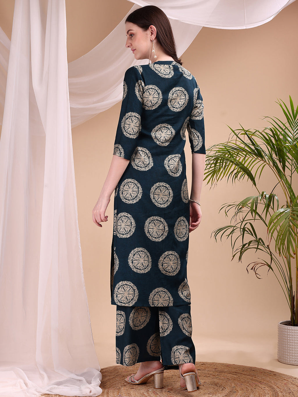 Two-Piece Ethnic Motifs Printed Kurta With Palazzo, Teal - Hiral Fashion - Distacart