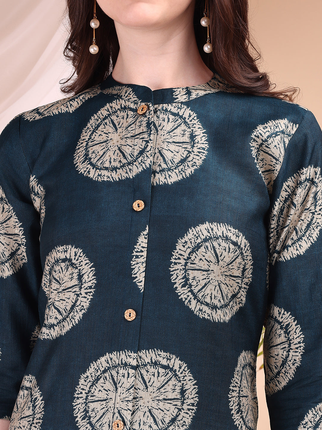 Two-Piece Ethnic Motifs Printed Kurta With Palazzo, Teal - Hiral Fashion - Distacart
