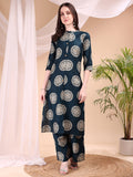 Two-Piece Ethnic Motifs Printed Kurta With Palazzo, Teal - Hiral Fashion - Distacart