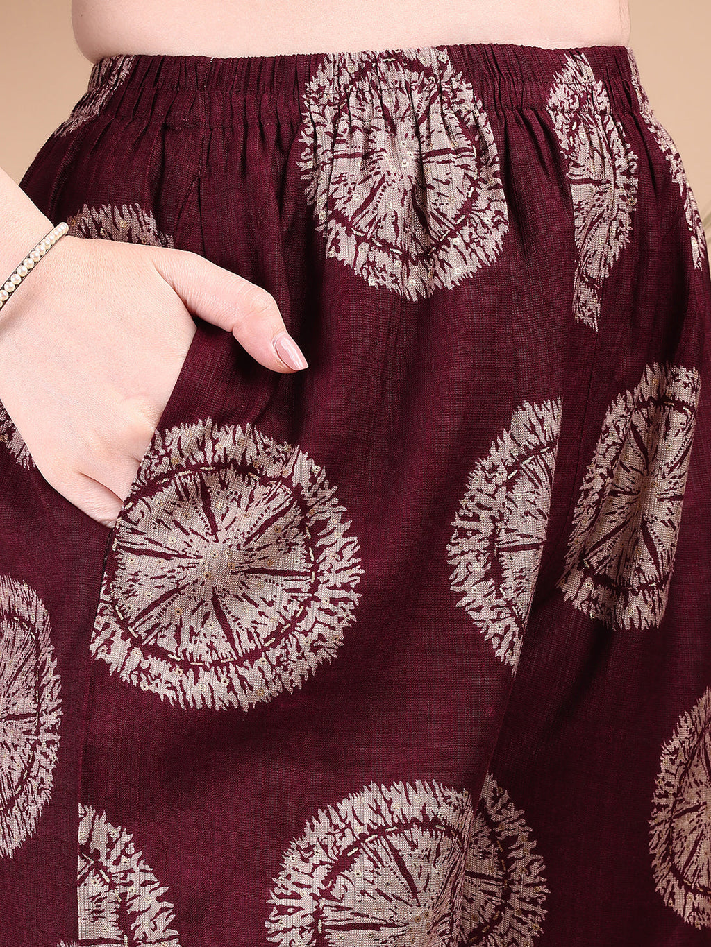 Two-Piece Ethnic Motifs Printed Kurta With Palazzo, Wine - Hiral Fashion - Distacart