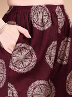 Two-Piece Ethnic Motifs Printed Kurta With Palazzo, Wine - Hiral Fashion - Distacart