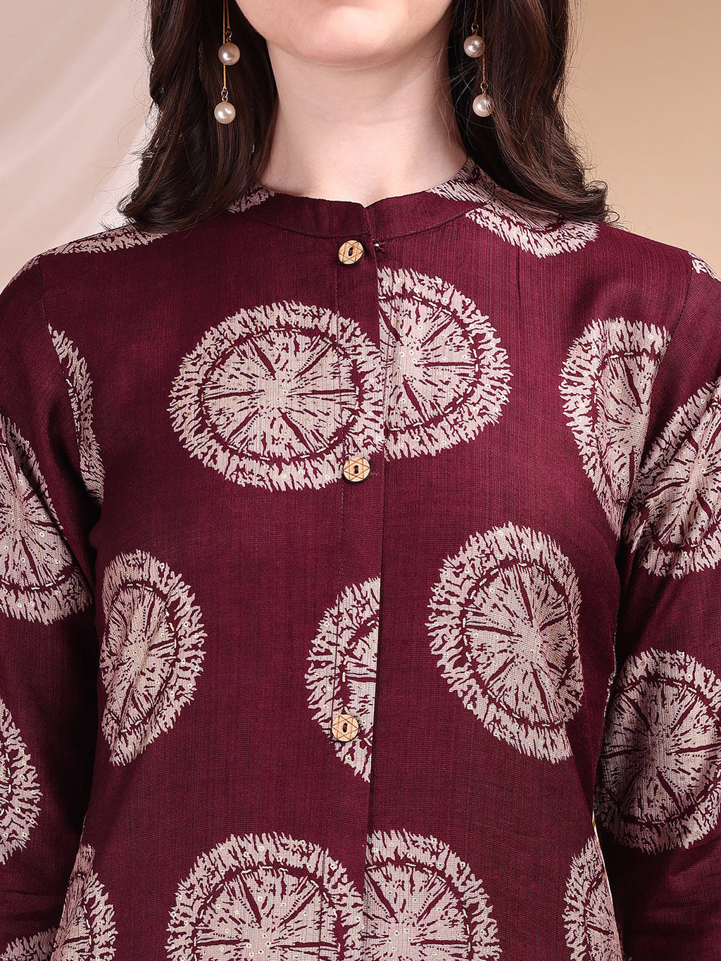 Two-Piece Ethnic Motifs Printed Kurta With Palazzo, Wine - Hiral Fashion - Distacart