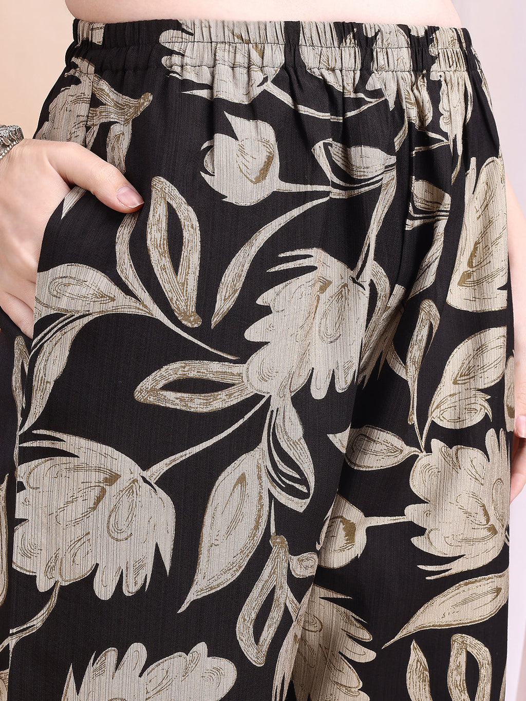 Printed Coordinated Kurta And Palazzo Set, Black - Hiral Fashion - Distacart