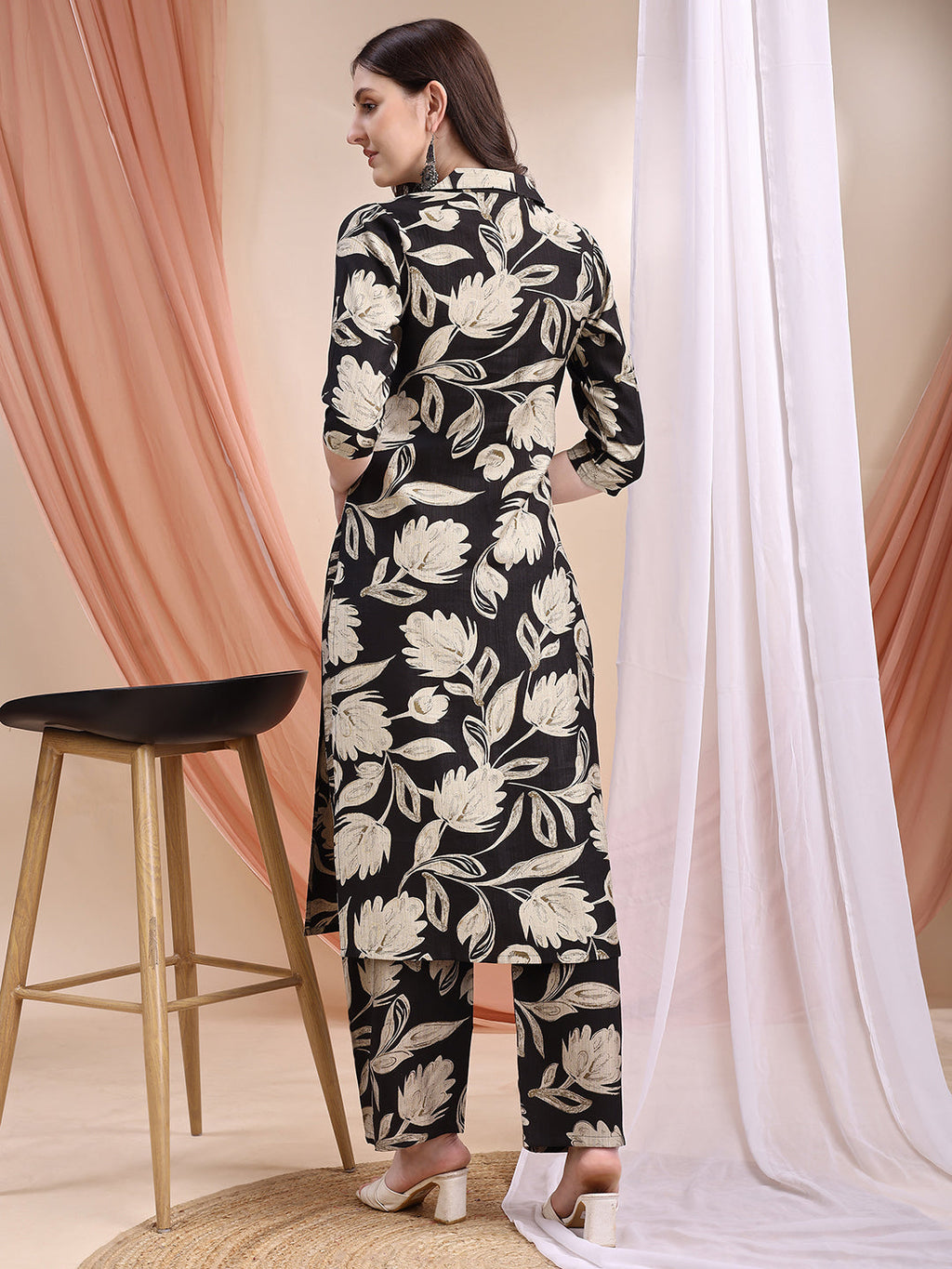 Printed Coordinated Kurta And Palazzo Set, Black - Hiral Fashion - Distacart