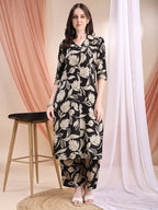 Printed Coordinated Kurta And Palazzo Set, Black - Hiral Fashion - Distacart