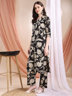 Printed Coordinated Kurta And Palazzo Set, Black - Hiral Fashion - Distacart
