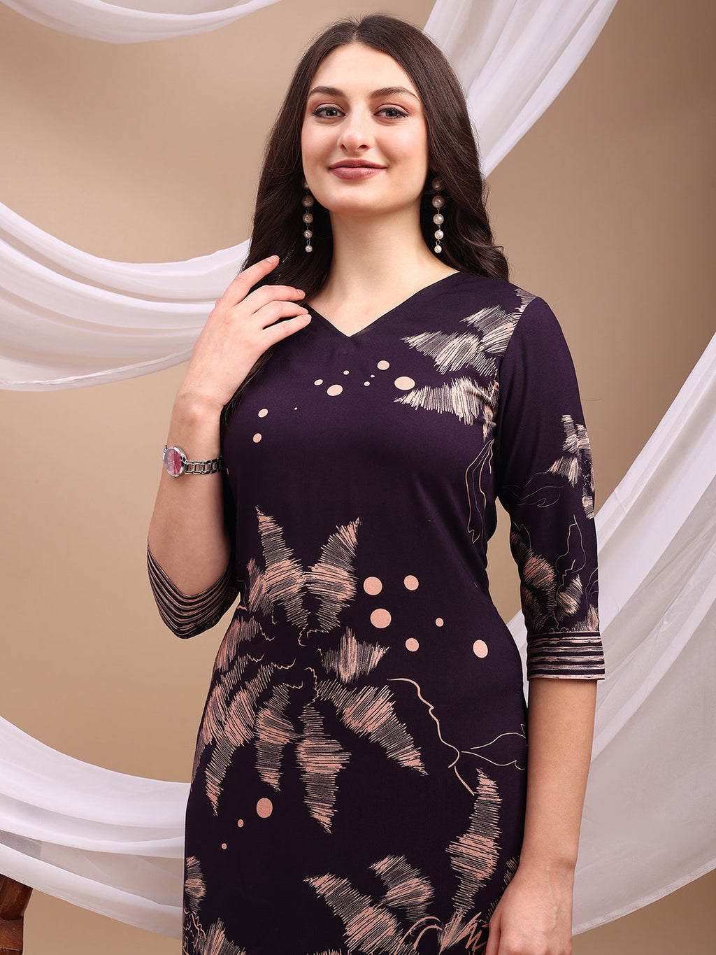 All-Over Abstract Floral Kurta-Palazzo Set, Violet - Hiral Fashion - Distacart
