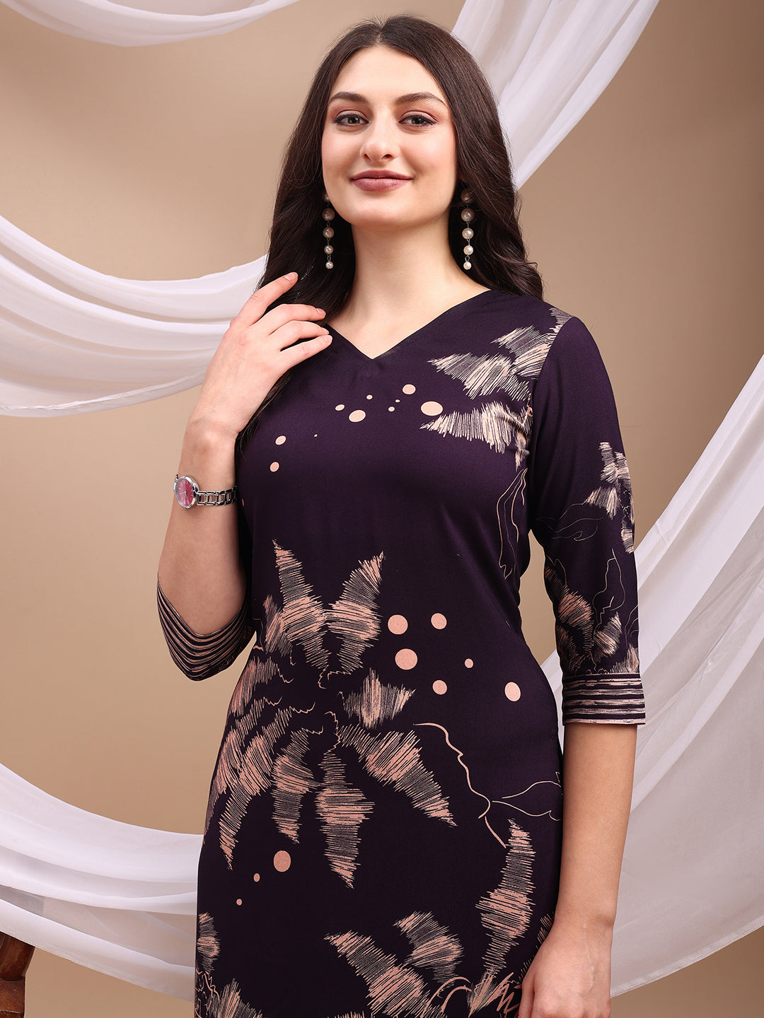All-Over Abstract Floral Kurta-Palazzo Set, Violet - Hiral Fashion - Distacart