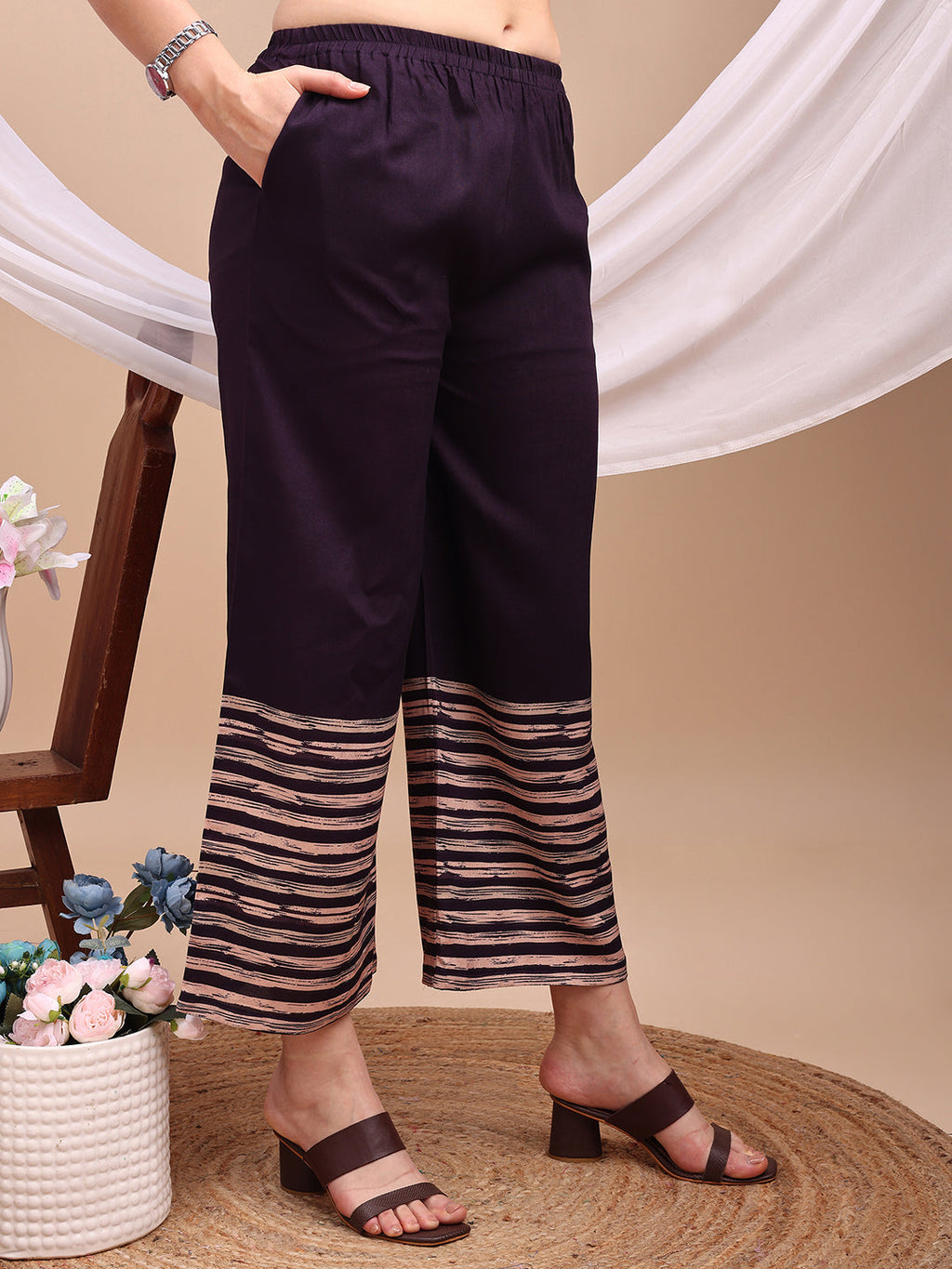 All-Over Abstract Floral Kurta-Palazzo Set, Violet - Hiral Fashion - Distacart
