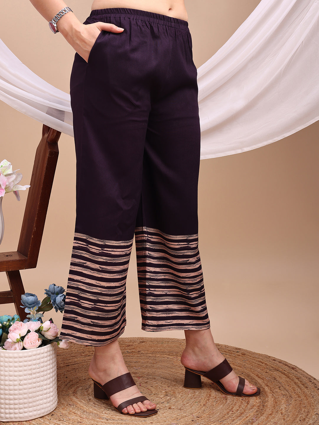 All-Over Abstract Floral Kurta-Palazzo Set, Violet - Hiral Fashion - Distacart