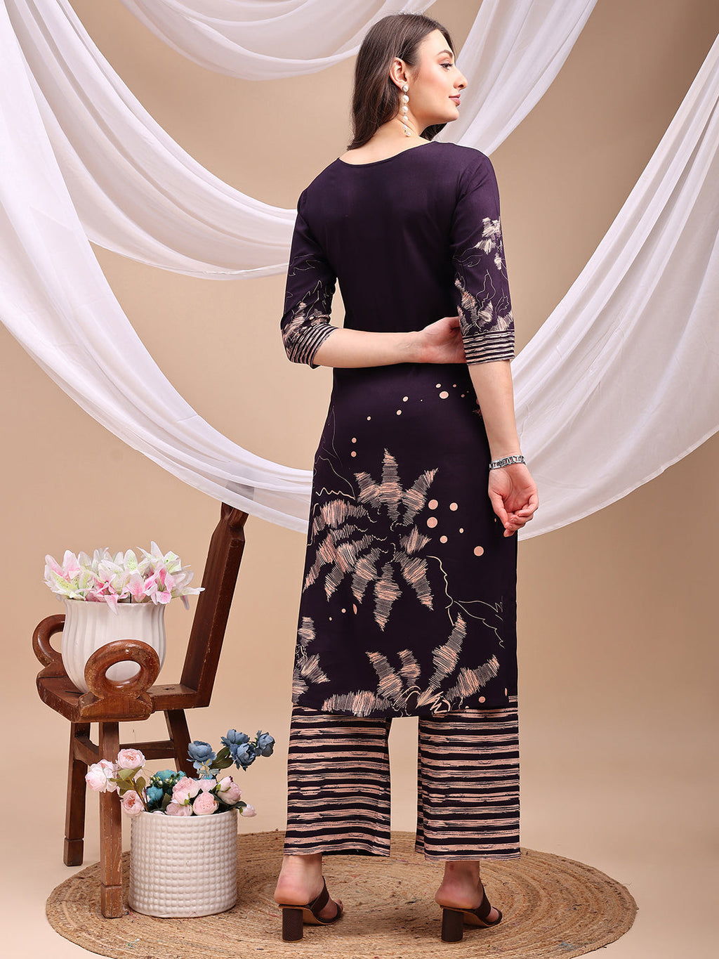 All-Over Abstract Floral Kurta-Palazzo Set, Violet - Hiral Fashion - Distacart