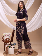 All-Over Abstract Floral Kurta-Palazzo Set, Violet - Hiral Fashion - Distacart