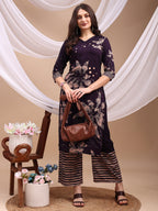 All-Over Abstract Floral Kurta-Palazzo Set, Violet - Hiral Fashion - Distacart