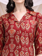 Ikat Printed Kurta With Palazzo Set, Maroon - Hiral Fashion - Distacart