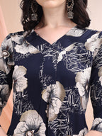 Floral Printed Kurta With Palazzo, Navy Blue - Hiral Fashion - Distacart