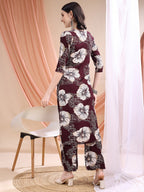 Floral Printed Kurta With Palazzo, Wine - Hiral Fashion - Distacart