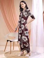 Floral Printed Kurta With Palazzo, Wine - Hiral Fashion - Distacart