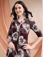 Floral Printed Kurta With Palazzo, Wine - Hiral Fashion - Distacart