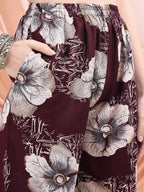 Floral Printed Kurta With Palazzo, Wine - Hiral Fashion - Distacart
