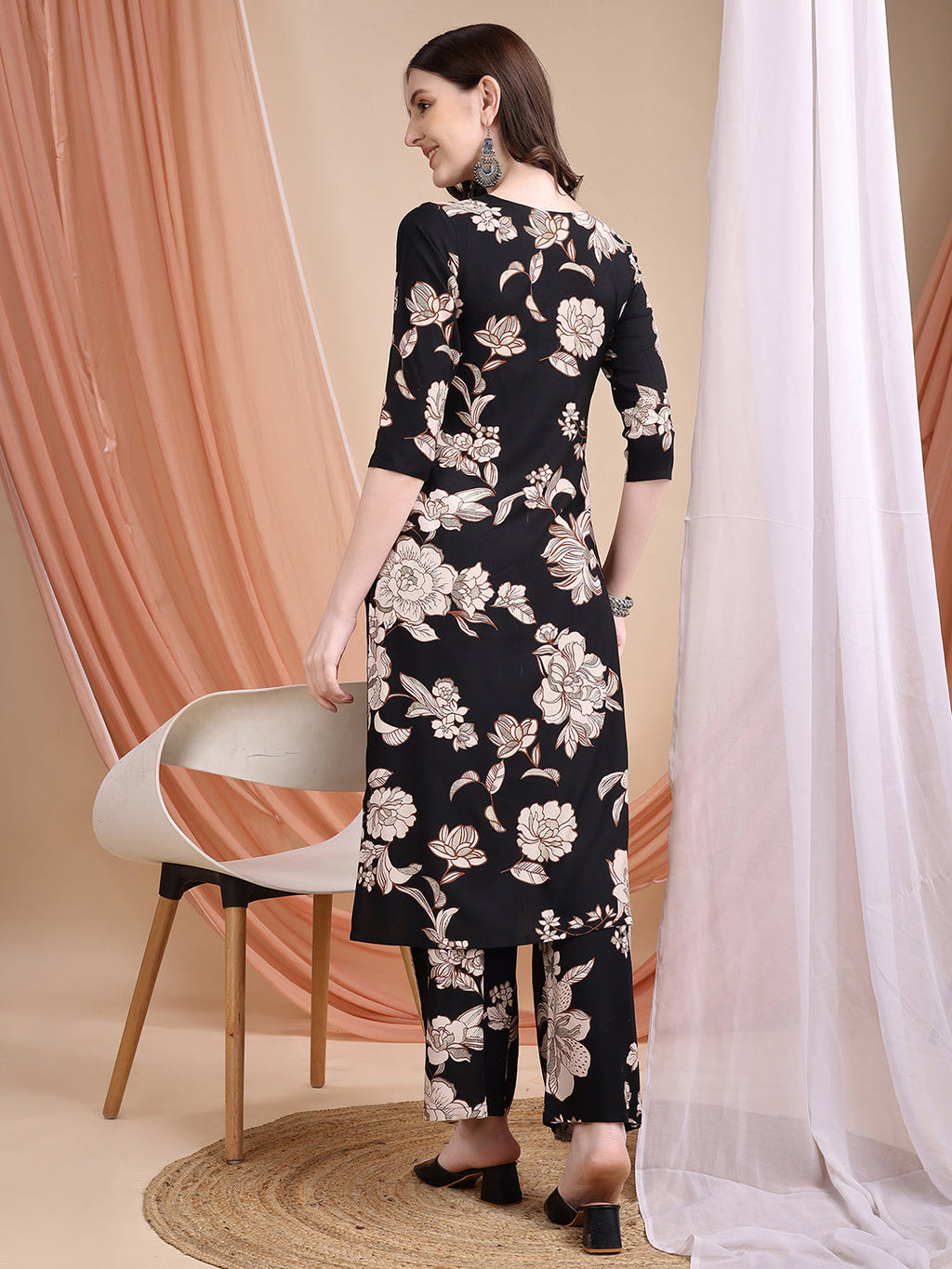 Floral Printed Kurta Set, Black - Hiral Fashion - Distacart