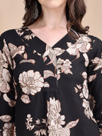 Floral Printed Kurta Set, Black - Hiral Fashion - Distacart