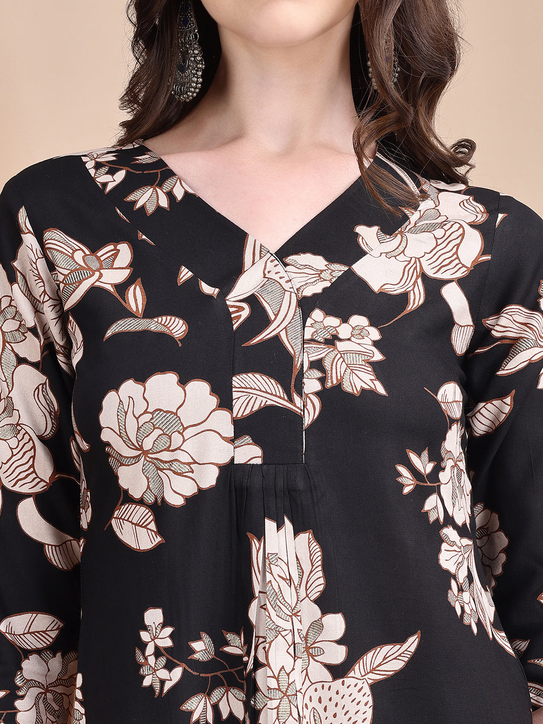 Floral Printed Kurta Set, Black - Hiral Fashion - Distacart