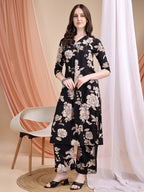 Floral Printed Kurta Set, Black - Hiral Fashion - Distacart