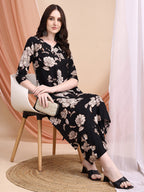 Floral Printed Kurta Set, Black - Hiral Fashion - Distacart
