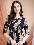 Floral Printed Kurta Set, Navy Blue - Hiral Fashion - Distacart