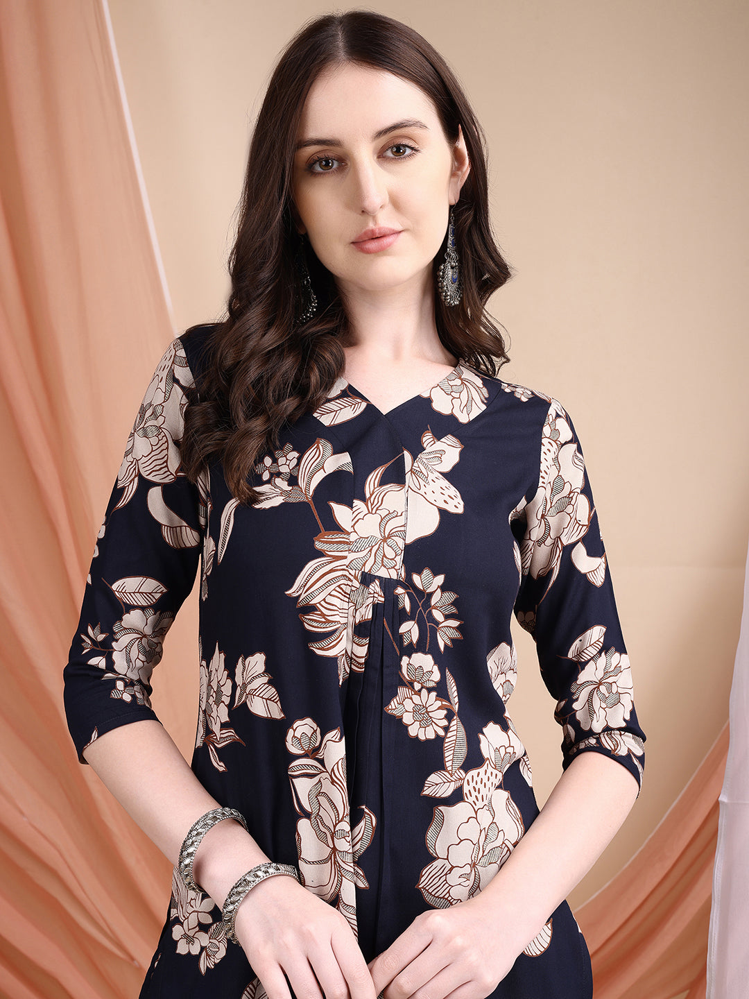 Floral Printed Kurta Set, Navy Blue - Hiral Fashion - Distacart