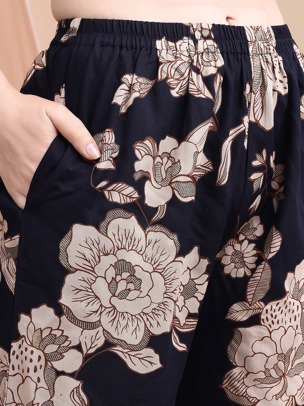 Floral Printed Kurta Set, Navy Blue - Hiral Fashion - Distacart
