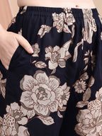 Floral Printed Kurta Set, Navy Blue - Hiral Fashion - Distacart