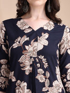 Floral Printed Kurta Set, Navy Blue - Hiral Fashion - Distacart