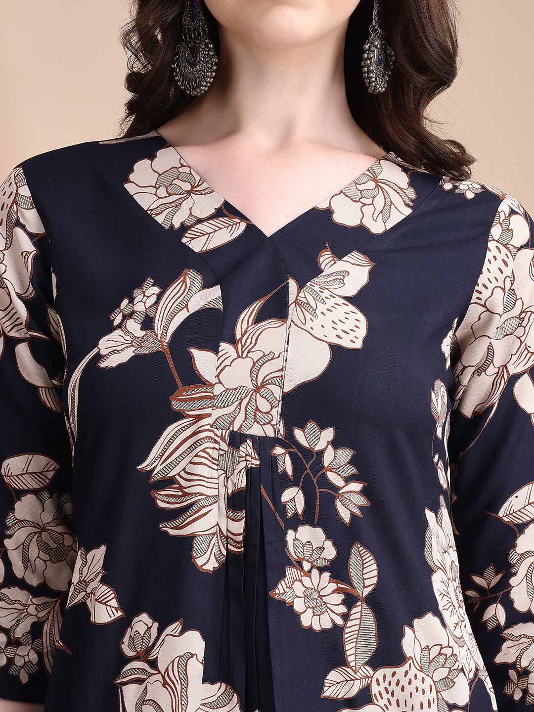 Floral Printed Kurta Set, Navy Blue - Hiral Fashion - Distacart